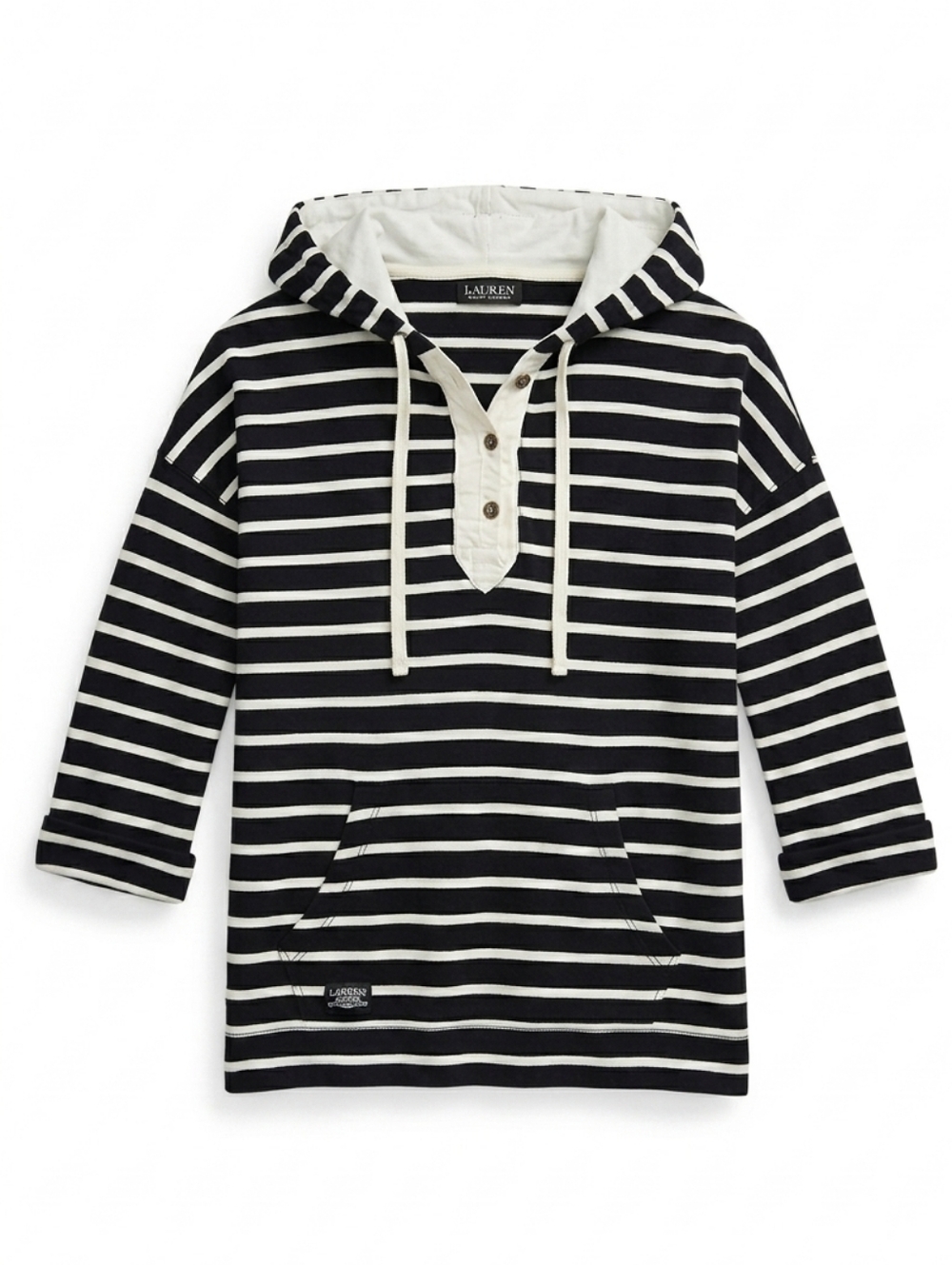 ​Lauren Ralph Lauren Striped Henley Hoodie | Navy & White Nautical Pullover